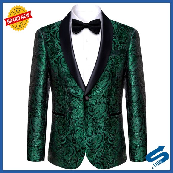 Men's Shawl Lapel Blazer Sport Coat One Button Tuxedo Jacket Dress Suit